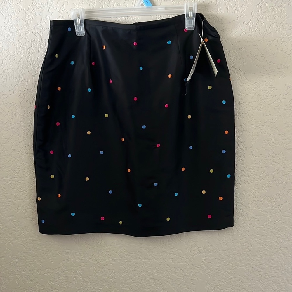 Allison Taylor Black Polkadot Silk Mini Skirt. NWT. Sz12
